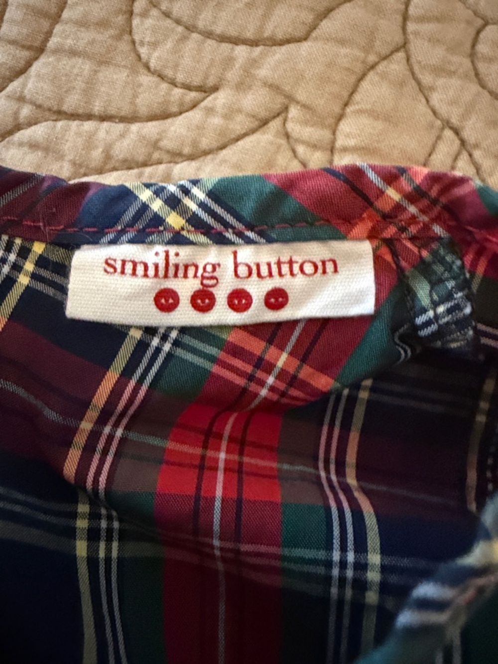 Smiling Button Girls Red & Green Plaid Short Sleeve Cotton Dress, Size 3T - Picture 9 of 10